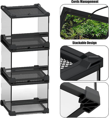 Woyrise Reptile Glass Terrarium Tank 8"x8"x5.7", Front & Top Opening Door Full View Visually Appealing Mini Reptiles or Amphibians Habitat, Stackable Enclousure for Small Reptiles
