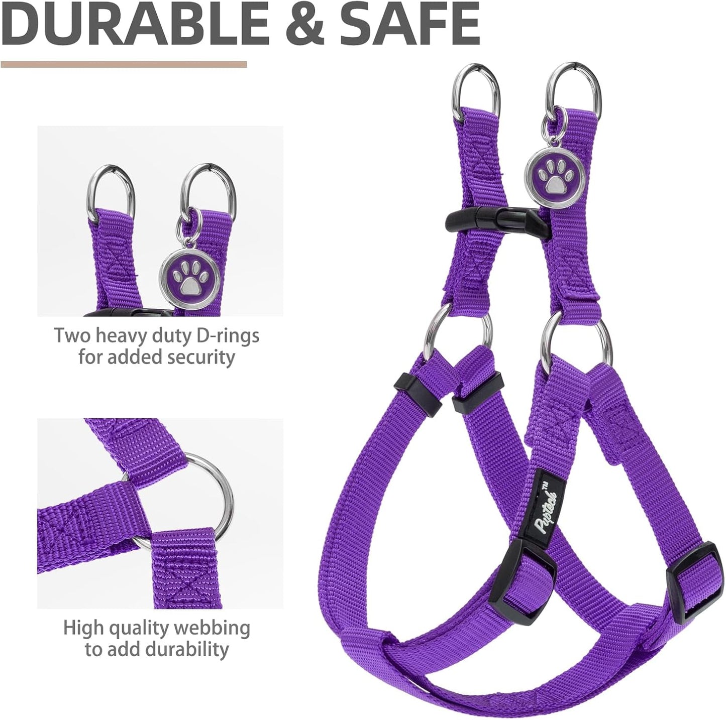 PUPTECK No Pull Dog Harness Soft Adjustable Basic Nylon Step in Puppy Vest Outdoor Walking with ID Tag Medium