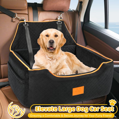 Dog Car Seat for Large/Medium Dog, Booster Seat for Dogs Under 55Lbs or 2 Small, Detachable and Washable Travel Pet Seat with Thick Cushion and Storage Pockets (Black)