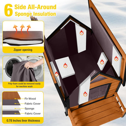 AIVITUVIN Outdoor Dog House Insulated Liner with Anti-Chewing Iron Surround Dog Kennel Dog Shelter Weatherproof (Brown, 45" D x 32.9" W x 32.6" H)