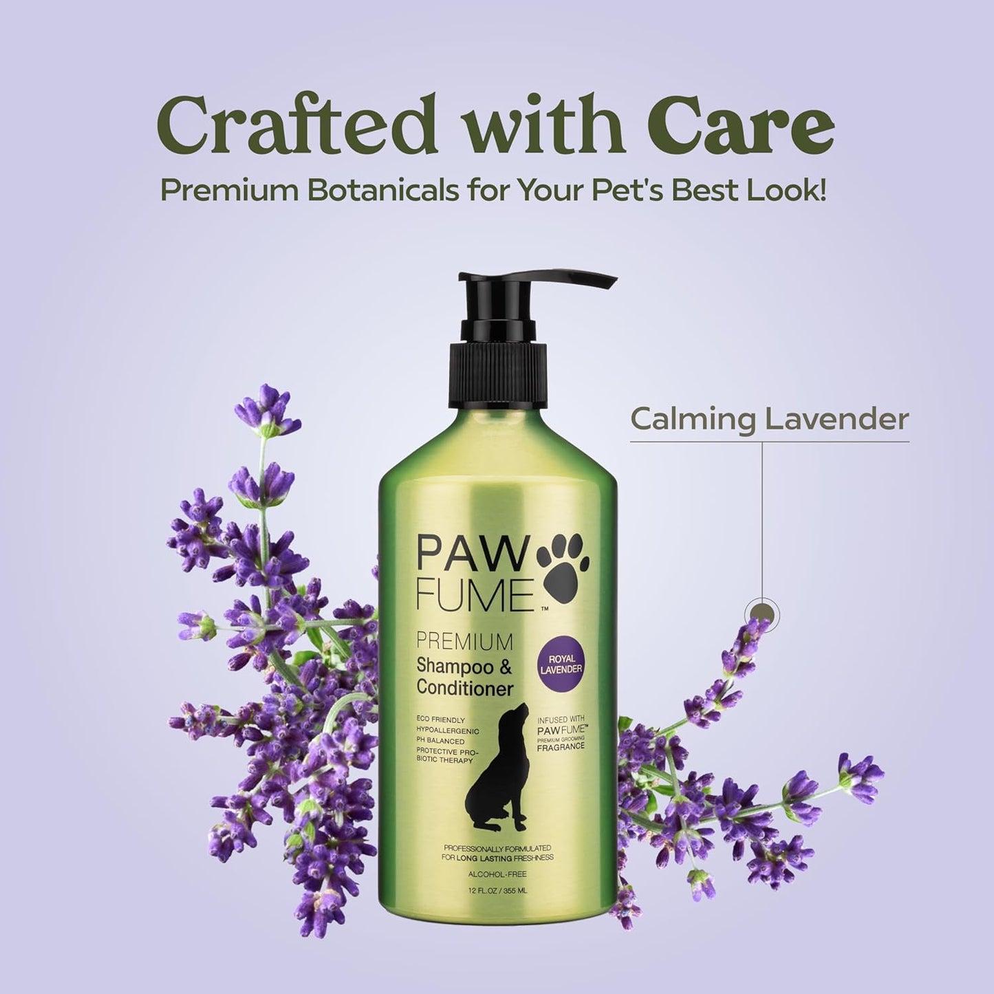 PAWFUME Dog Shedding Shampoo and Conditioner, Royal Lavender, 1-Pack – Nourish & Detangle for Silky Soft Coat – Probiotic, Deep-Cleaning, pH-Balanced – Salon-Quality Shedding Shampoo for Dogs