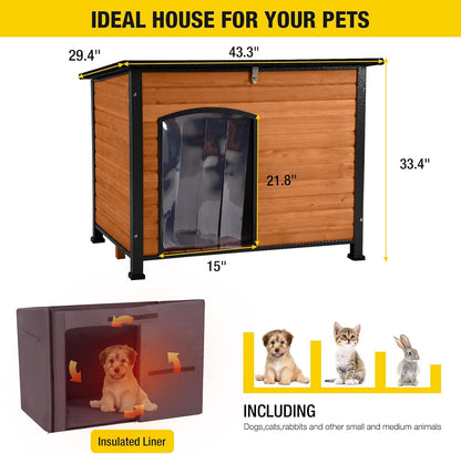 Aivituvin Dog House Outdoor & Indoor Dog Kennel with Insulated Liner for Winter Waterproof Large Dog Cage for Small & Medium & Large Dogs,Unique All-Around Iron Frame