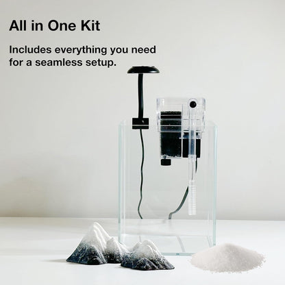 Nano Aquarium Kit,1.5 Gallon Rimless Small Glass Tank with Filter, Aquarium Light, and Aquascaping Decorations, for Home and Office (Transparent Tank - Mountain, Small)