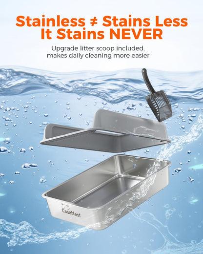 XXXL Stainless Steel Cat Litter Box 28.1''×20.5''× 10.1” Extra Large Metal Cat Litter Box for Big, Multi Cats, Anti-Leakage & Non-Stick Metal Pan, Easy to Clean, Durable (Dark Grey