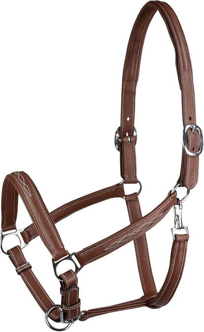 HORZE Warren Soft Adjustable Genuine Leather Horse Halter | Stainless Steel Hardware - Light Brown - Horse