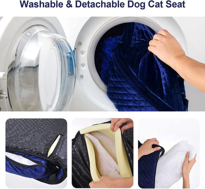 Dog Car Seat for Small Medium Dogs Up to 40lbs, Detachable Washable Soft Pet Booster Travel Bed for Front & Blue Seat with Safety Leash Belt
