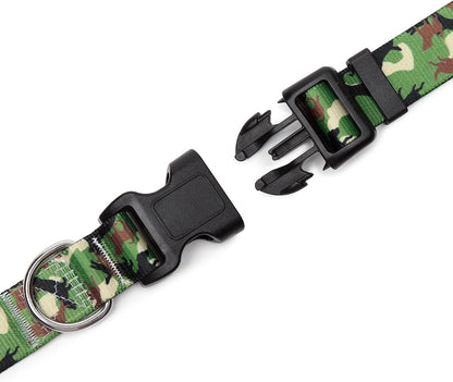 Mercano Adjustable Dog Collar - Special Design Patterns, Soft Nylon Comfortable Durable Pet Collar for Small Medium Large Dogs (L, Dog Camouflage Green)