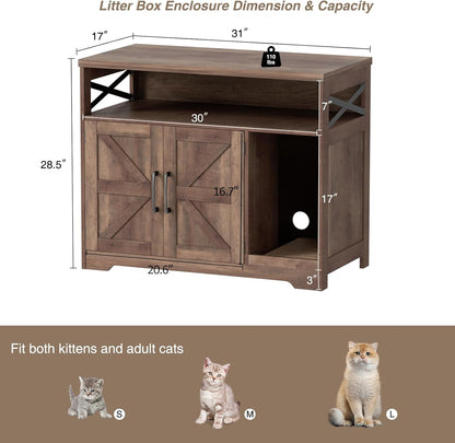 Cat Litter Box Enclosure, Hidden Litter Box Furniture with Scratch Pad, Farmhouse Indoor Cat House Washroom End Table, Retro Brown