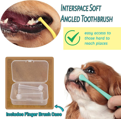 E.M&S.T by Emmeliestella Small Dog & Cat Toothbrush Kit，Micro Head, Kitten Toothbrush, Finger Brush, Starter Kit, Round & Pointed Design, Pet Dental Care, Soft Bristles, Multi-Angle, Deep Clean, 5PCS