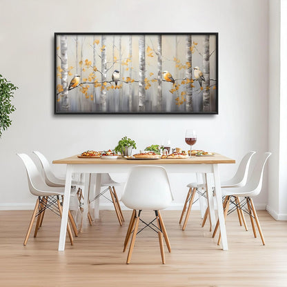 Quorin Bird Large Wall Art Abstract Forest Birds Pictures Wall Decor Yellow Woods Branches Tree Canvas Print Painting Artwork for Bathroom Living Room Bedroom 60L x 30W