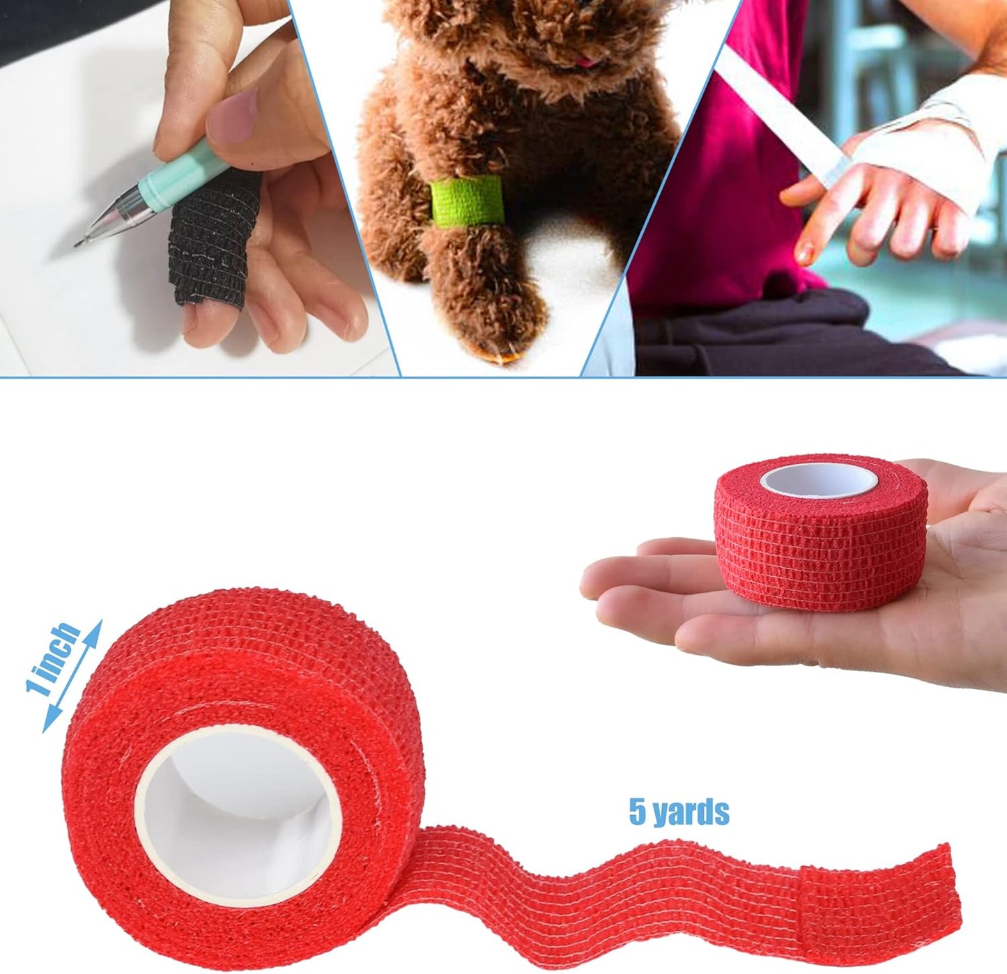 9 Pack 1" x 5 Yards Self Adhesive Bandage Wrap Self Stick Wrap for Ankle, Wrist, Finger, Sports, Breathable Cohesive Vet Tape for Pets (Red)