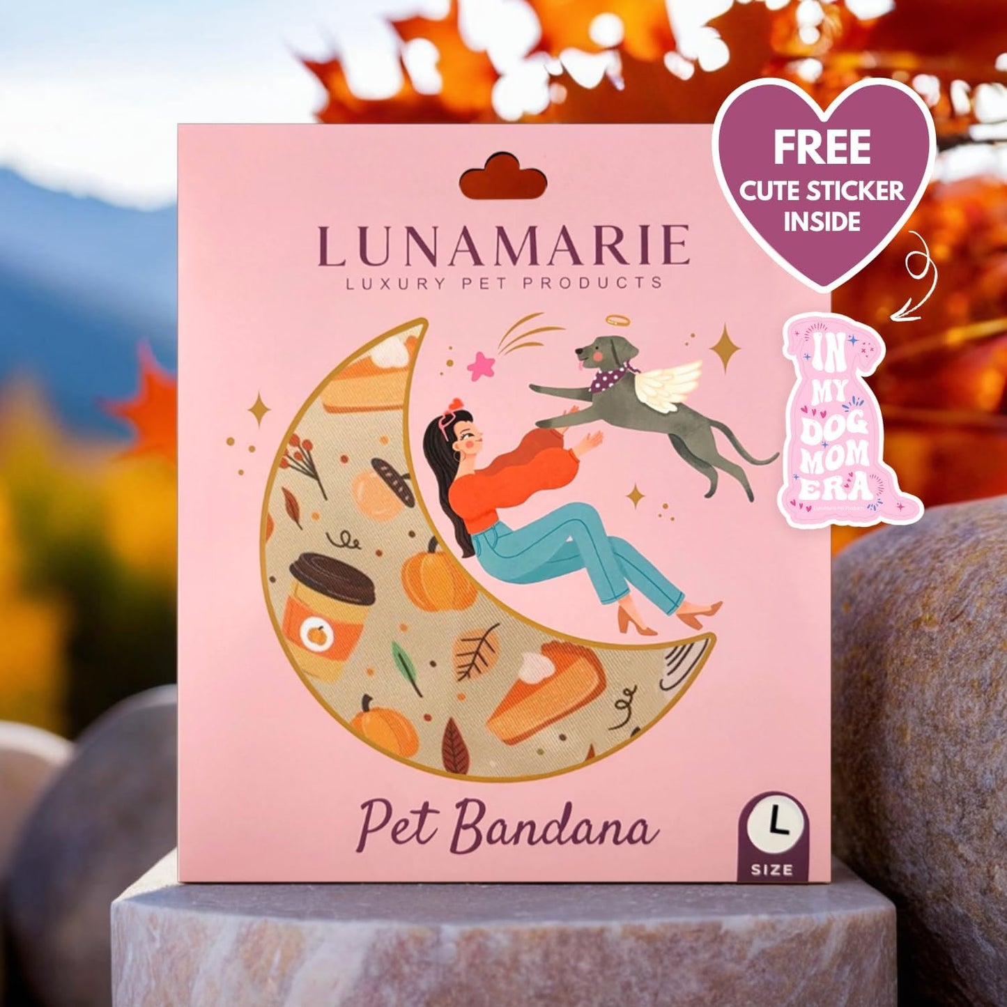 LunaMarie - Luxury Pet Birthday Bandanas -Premium & Silky Poly Fabric | 100% Handmade | Custom Shape Dual Layered (Fall Sweets, X-Small)