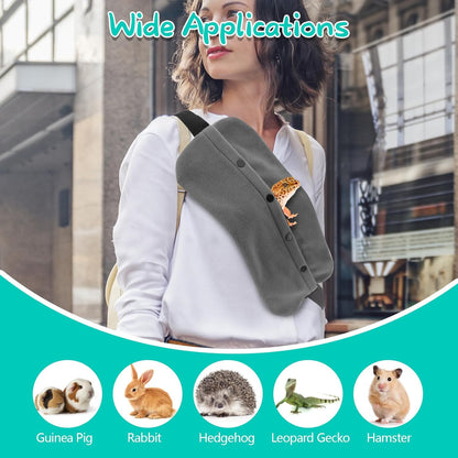 Lizard Bearded Dragon Leash and Harness Set, Bearded Dragon Leash and Carrier, Adjustable Harness with Leather Wings and Sling Bag,Reptile Small Pet Backpack for Outdoor Travel Walking (Gray)