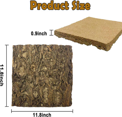 Tfwadmx 2Pcs Terrarium Cork Bark Background, 11.8"x11.8" Thickened Reptile Tank Tree Backdrop Wall Decor Habitat Climbing Mat Decoration for Lizard, Turtle, Gecko, Bearded Dragon, Frog, Chameleon