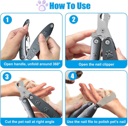 Best Dog Nail Trimmers for Anxiety Sensitive Dogs, Quiet Sharpest Smoothest Nail Clippers for Large Dog Medium Small, Professional Stainless Steel with Nail File & Comb, Left-Handed Friendly