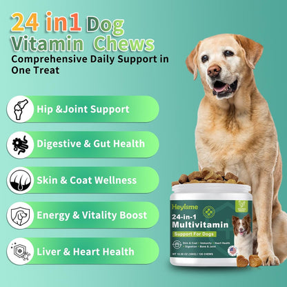 Dog Multivitamin, Glucosamine Chondroitin for Dogs, Dog Vitamins and Supplements, Probiotics, Krill Oil for Hip & Joints, Skin, Coat, Immune Health, Heart, Digestion (120 Chews, Chicken)