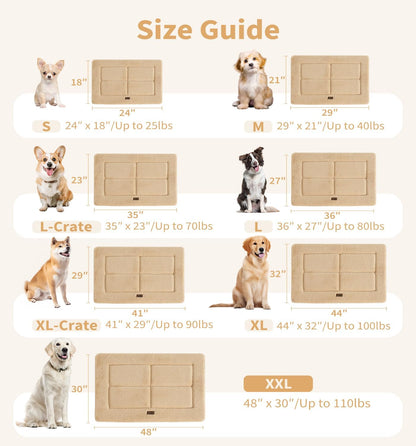 Made4Pets Dog Crate Pad Bed for Medium Dogs, Washable & Reversible, Anti-Slip Kennel Mat for Cozy Sleeping, Soft Fluffy Dog Bed for Indoor & Outdoor Use, 29"x21", Khaki