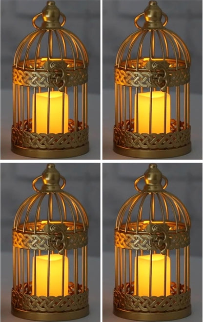 Vela Lanterns Bird Cage Decor Candle Holder Lantern Decorative Wedding Table Centerpiece Decorations, Gold, Small, Set of 4