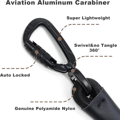 Rope Dog Leash, 6 Foot Heavy Duty Dog Leash with Aviation Aluminum Auto Locking Carabiner, Strong Nylon Pet Lead for Small, Medium, Large Dogs (Brown, 6FT)
