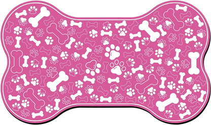 Dog & Cat Food Mat Bone Shaped Pet Feeding Mat Quick Absorb Water Bowl Placemat with Rubber Backing Indoor Floor Stain Resistant Pet Accessory Supplies (Pink, 17x29 Inches)