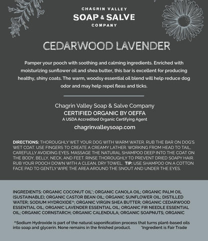 Chagrin Valley Soap & Salve Organic Dog Shampoo and Conditioner - Puppy Shampoo Itchy Skin Relief and Puppy Essentials - Natural Handmade Cedarwood Lavender, 3.8 oz Bar Soap 3-PK