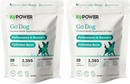 K9 Power Go Dog Hydration & Performance Drink Mix 1 lb - Active Dog Supplement for Muscle Function, Endurance, Recovery, with Electrolytes Support - Pack of 2