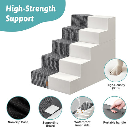 Dog Stairs for Small Dogs, 5 Tier Removable Wider Pet Stairs for Couch and Bed, 23.6" H Non-Slip Dog Steps for Puppies and Old Cats with Support Board, 29.5x19.7x23.6 inch, Dark Grey