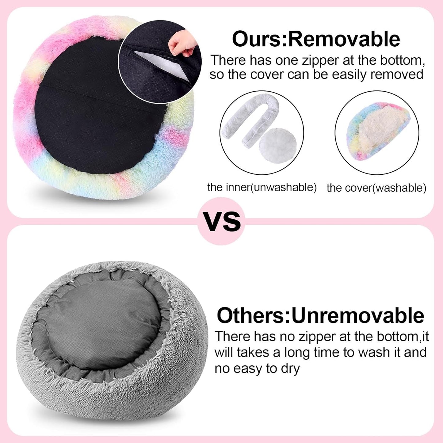 Calming Dog Beds & Cat Cave Bed with Hooded Cover,Removable Washable Round Beds for Small Medium Pets,Anti-Slip Faux Fur Fluffy Coved Bed for Improved Sleep,Fits up to 15/25 lbs(Colorful,M)