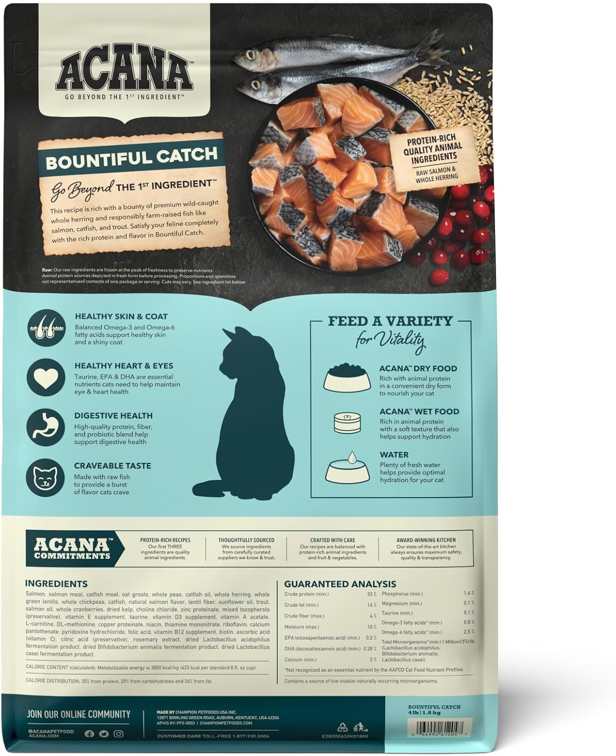 ACANA Dry Cat Food Bountiful Catch Salmon Catfish and Herring 4lb Bag