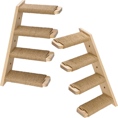 2 Pack 4 Steps Cat Wall Shelves Cat Stairs for Wall with Sisal Rope.Cat Wall Steps/Ladder Furniture ＆ cat Tree Supplies(Catstairs 2Pack-4Steps)