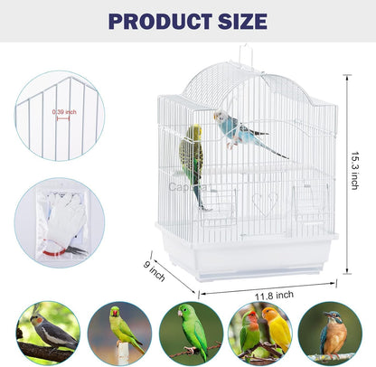 Small Bird Travel Cage-Lightweight Small Birds Starter Kit with Birdcages and Accessories Great for Parakeets Lovebirds Parrotlets Finches Canaries Removable Plastic Tray Include