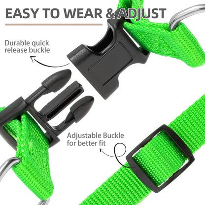 PUPTECK No Pull Dog Harness Soft Adjustable Basic Nylon Step in Puppy Vest Outdoor Walking with ID Tag, Green, L