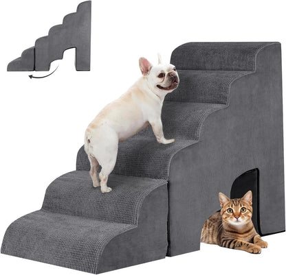 6 Step Dog Stairs&Steps 29 Inches Tall Up to 29-32 Inches High Bed, Dog Ramp Cat Stairs Pet Ladder for Small Medium Dogs, Doggie, Old Cats, Kitty, Grey