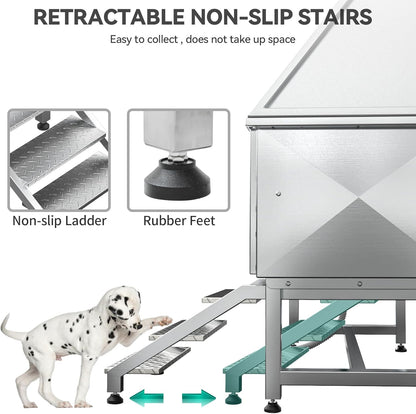 YITAHOME Dog Bathing Station, Professional Stainless Steel 304 Dog Grooming Bathtub w/Left Stairs, Faucet, Floor Grate, 50in Pet Washing Station for Large, Medium, Small Pets