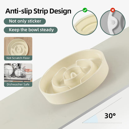 9.5inch Ceramic Slow Feeder Dog Bowl for Large Dog, Puzzle Food Dish, Anti-Gulping, Pet Slow Feeder, Stop Bloat, Preventing Choking (Single Bowl-Beige)