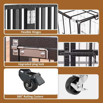 Polar Aurora Heavy Duty Dog Crate, Foldable Indestructible Dog Kennel, Escape Proof Extra Large Dog Cage with Lockable Wheels, High Anxiety Pet Playpen with Double Door for Indoor/Outdoor Use. (60in)