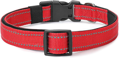 Reflective Dog Collar Padded with Soft Neoprene Breathable Quick Release Basic Dog Collars for Puppy Small Dogs Red Girl Boy
