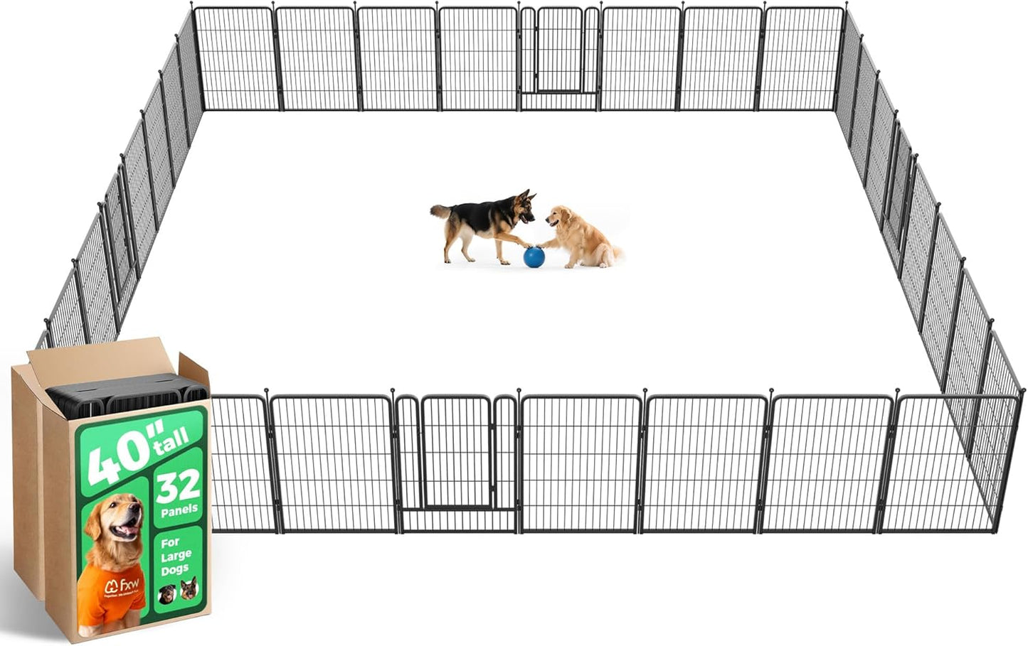 FXW Rollick Unleashed Dog Playpen for Indoor, Yard, RV Camping, 40 inch 32 Panels for Medium and Large Dogs, Black│Patented