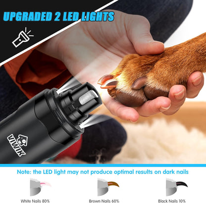 VIWIK Dog Nail Grinder, Dog Nail Trimmers for Large Medium Small Dogs & Cats, Super Quiet Electric Pet Nail Clippers Kit with Light, 2-Speed USB Rechargeable Pet Paws Grooming Tool Black