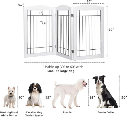 Spirich Freestanding Wire Pet Gate for Dogs, 60 inches Extra Wide, 30 inches Tall Dog Gate for The Houes, Doorway, Stairs, Pet Puppy Safety Fence, White 3 Panels