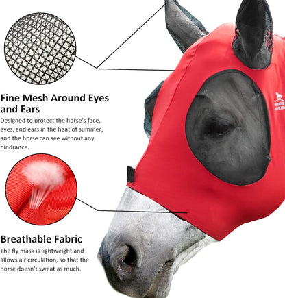 Harrison Howard Super Comfort Stretchy Fly Mask Large Eye Space with UV Protection Soft on Skin with Breathability Lava Red L