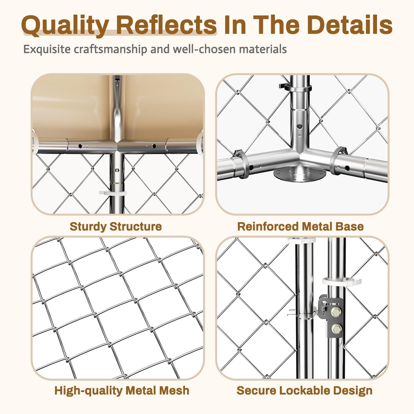 Outdoor Dog Kennel with Cover, Large Dog Run Fence House Big Cage Pen Enclosure, Heavy Duty Dogs Play Cage Pen Kennel (110" L x 95" W x 92.8" H)