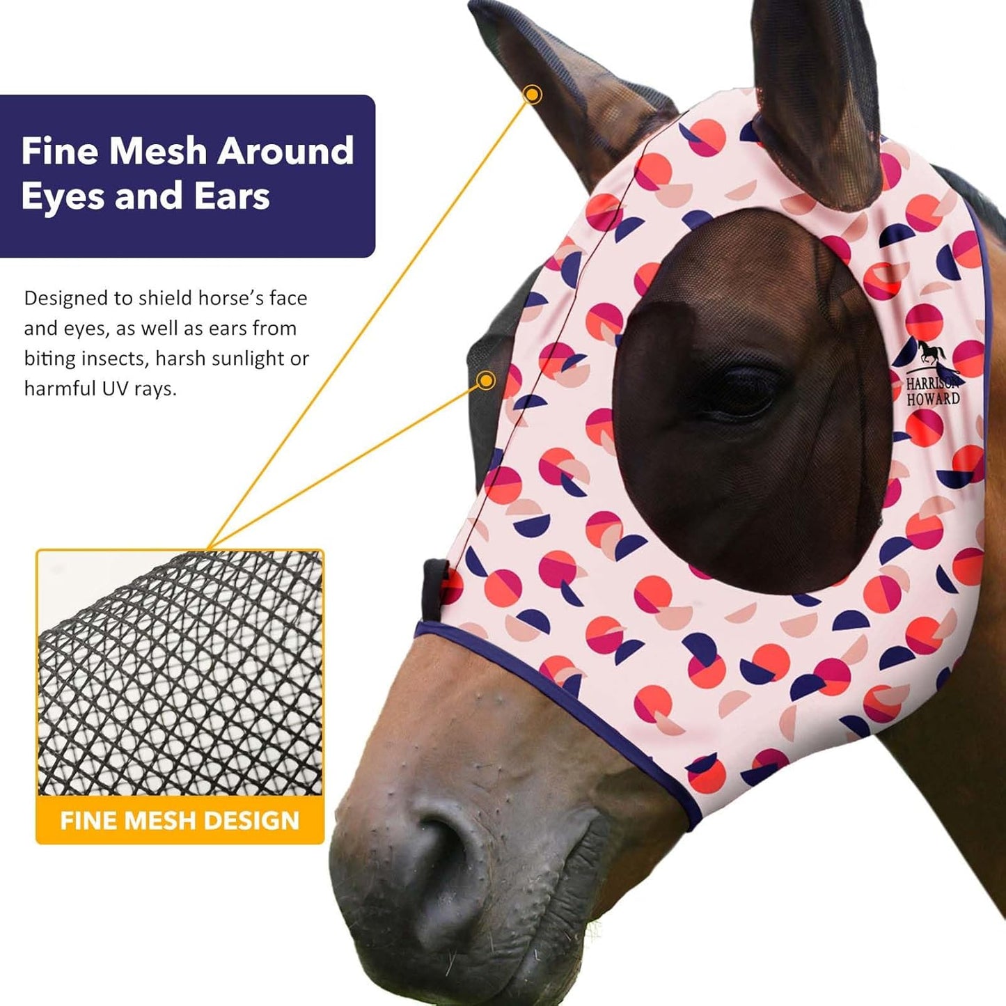 Harrison Howard Super Comfort Stretchy Fly Mask Large Eye Space with UV Protection Soft on Skin with Breathability Weaving Dots L