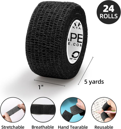 OK TAPE Self Adherent Cohesive Bandages Wrap - 24Packs, 1" x 5 Yards, Non-Woven Self Adhesive Bandage Wrap for Thumb, Finger, Wrist, Ankle, Vet Wrap Bandages Tape (Black)