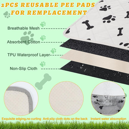 MEEXPAWS Dog Grass Pad With Tray/Foldable Liner Base Large, Litter Box Artificial Pee Pad for Indoor Potty, Odor Free Instant-Penetration Hemmed Edge, 2 PCS Reusable