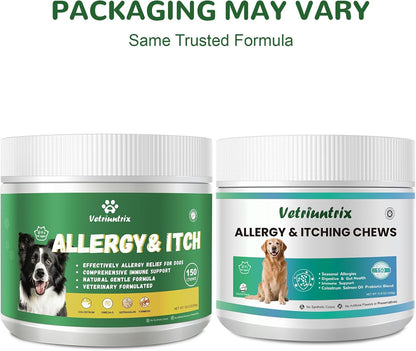 Dog Allergy Relief Chews, Dog Itch Relief Chews for Large Dogs Paw Licking Itchy Skin Seasonal Allergies, Probiotics with Astragalus Omega-3 for Coat Immune Supplement-150ct