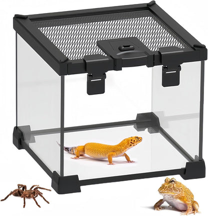 BNOSDM Reptile Tank,8" x 8" x 6" Mini Reptiles Terrarium,Full View Young Lizard Glass Tank,Small Amphibians Habitat Enclosure Cage for Tarantula,Frog,Hermit Crab,Isopods,Insects Breeding Box