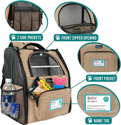 PetAmi Dog Backpack Carrier for Small Large Cat, Pet, Puppy, Ventilated Pet Hiking Backpack Travel Bag, Airline Approved Cat Backpack Carrier, Camping Biking Dog Bag Up to 18lbs Pet, Taupe
