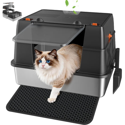 KISENG Stainless Steel Litter Box with Lid. Chosen for real quality, fits naturally into modern pet
