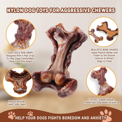 Magicorange Tough Dog Toys, Chew Toys for Aggressive Chewers, Dog Bone Toy Nylon Almost Indestructible Dogs Toy for Teeth Cleaning and Training (Brown)